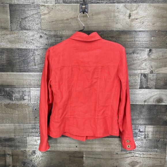 Chico’s Women’s Button Down Collared Jacket Size 0/M/4 Red 100% Linen Shacket - Picture 6 of 6